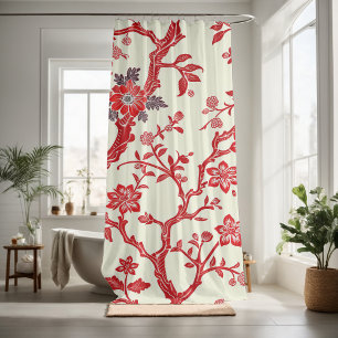 Decorate your bathroom with red floral pattern  shower curtain