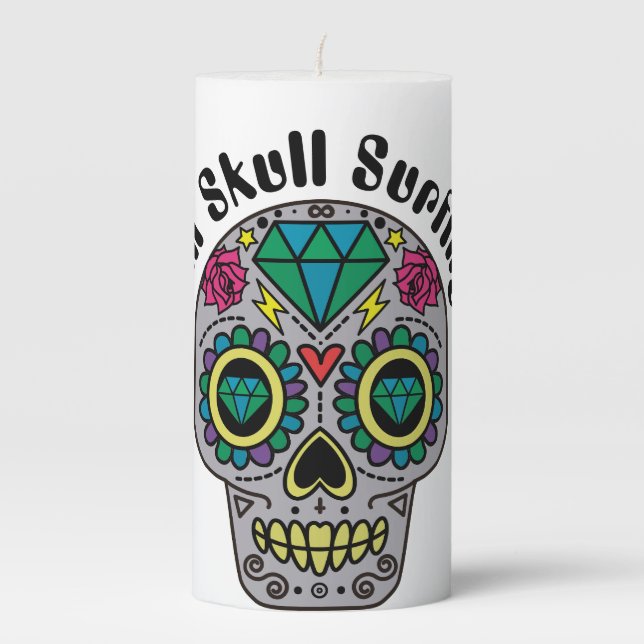 Decorated Abstract Skull Pillar Candle (Front)