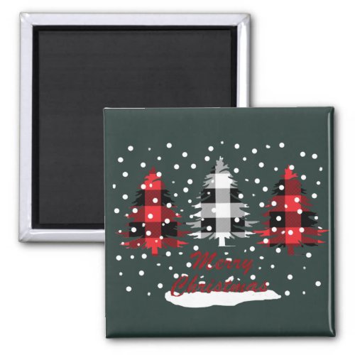 Decorated buffalo plaid christmas pine trees magnet