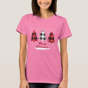Decorated buffalo plaid christmas pine trees T-Shirt