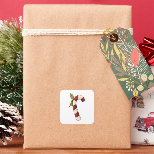 Decorated Candy Cane Christmas Sweet Square Sticker