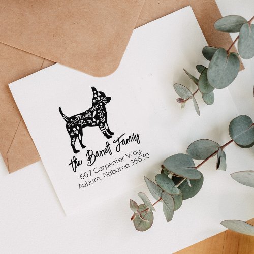 Decorated Chihuahua Family Return Address  Rubber Stamp