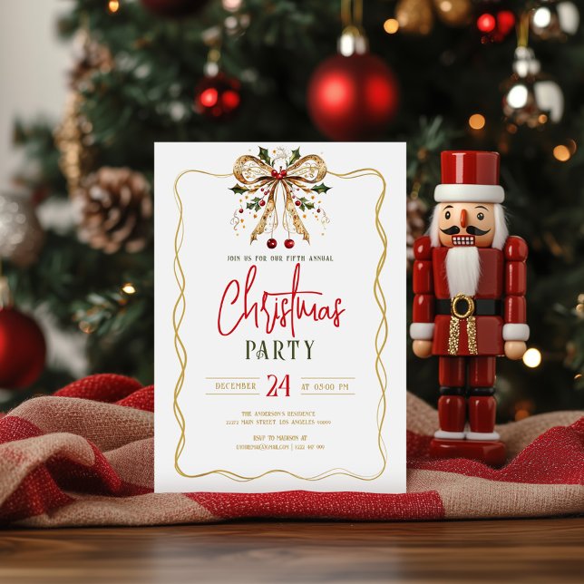 Decorated Christmas Bow Gold Fram Party Invite (Creator Uploaded)