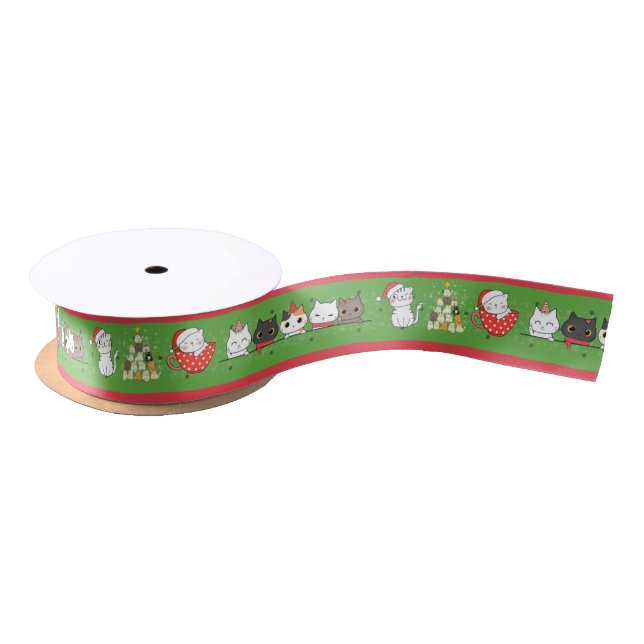 Decorated Christmas Cats  Satin Ribbon (Spool)