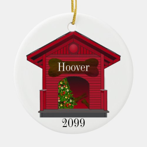 Decorated Christmas Dog House Personalized Ceramic Ornament