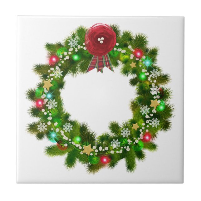Decorated Christmas Festive Wreath Ceramic Tile (Front)
