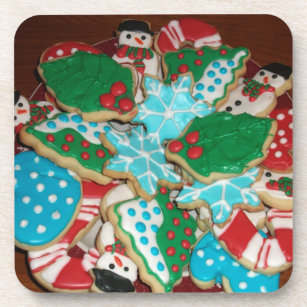 Decorated Christmas Sugar Cookies on Plate Beverage Coaster