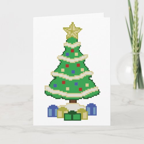 Decorated Christmas Tree 8bit Video Game Style Holiday Card