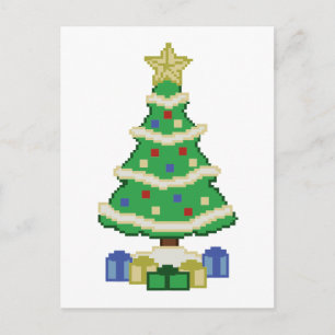 Decorated Christmas Tree 8bit Video Game Style Holiday Postcard
