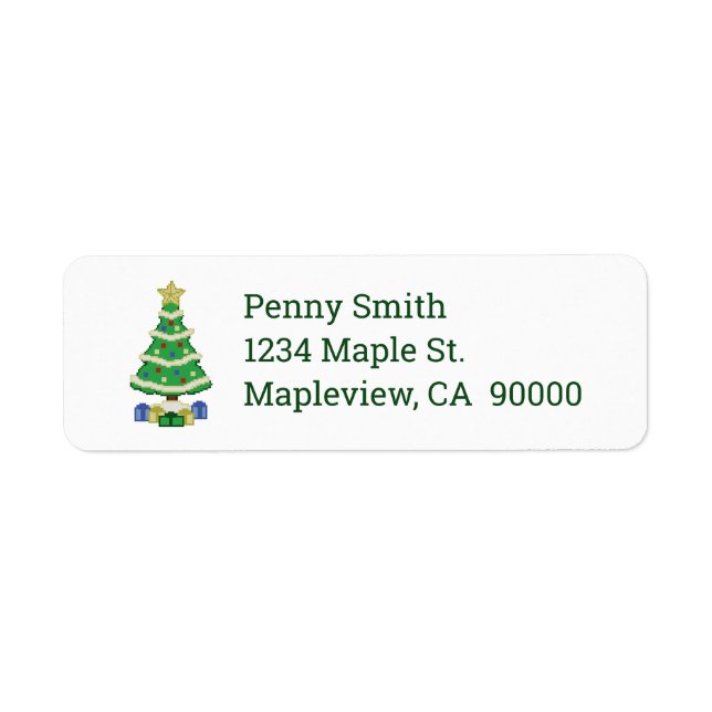 Decorated Christmas Tree 8bit Video Game Style Lab Label (Front)