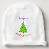 Decorated Christmas Tree + Baby's First Christmas Baby Beanie (Front)