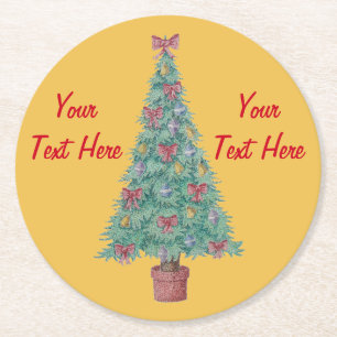decorated christmas tree contempory festive round paper coaster