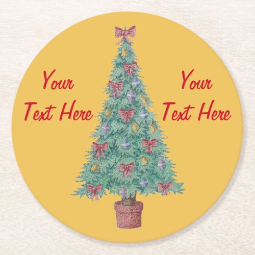 decorated christmas tree contempory festive round paper coaster