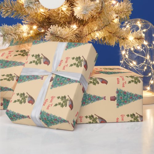 decorated christmas tree robin ivy seasonal art wrapping paper