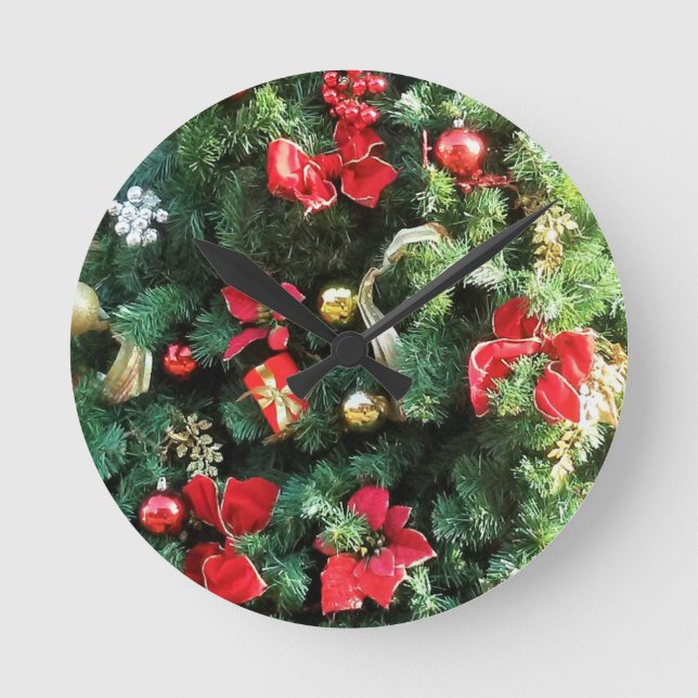 Decorated Christmas Tree Round Clock (Front)