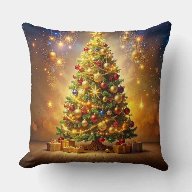 Decorated Christmas Tree Throw Pillow (Front)
