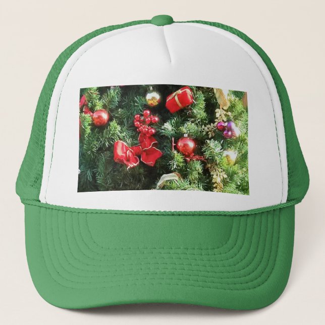Decorated Christmas Tree Trucker Hat (Front)