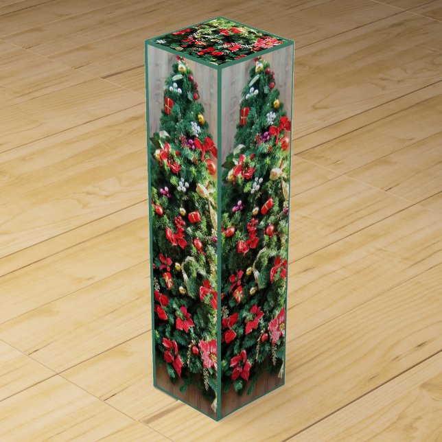 Decorated Christmas Tree Wine Gift Box (Front)
