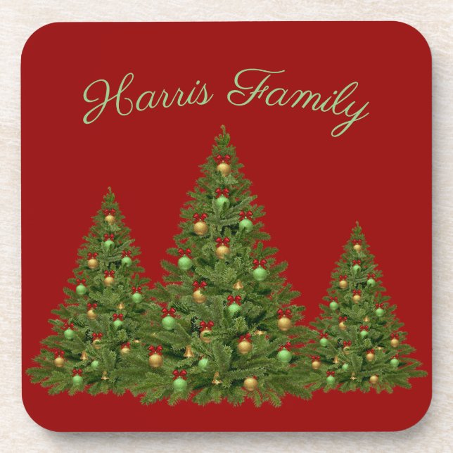 Decorated Christmas Tree's Beverage Coaster (Front)