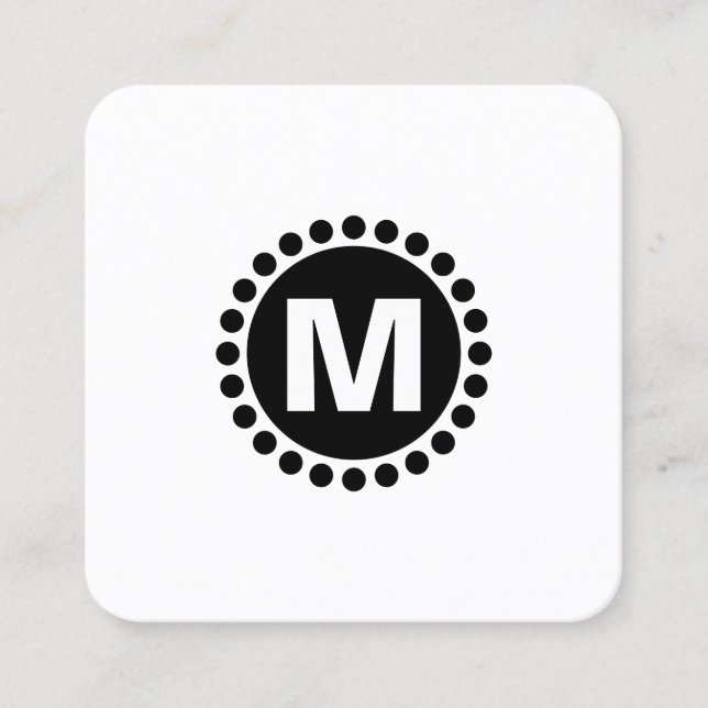 Decorated Circle Spot Monogram - Black Square Business Card (Front)