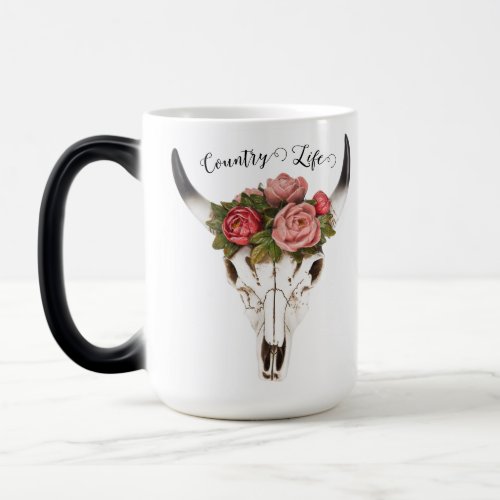 Decorated Cows Skull RedMauve Flowers Magic Mug