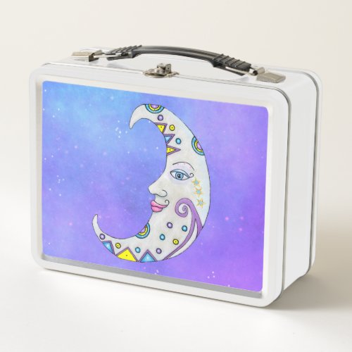 Decorated Crescent Moon Pretty Face blue eyes Sky Metal Lunch Box