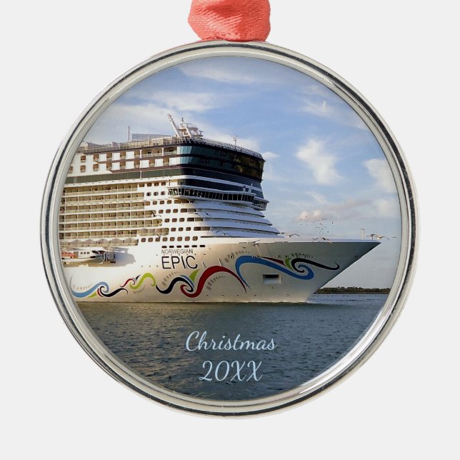 Decorated Cruise Ship Bow Dated Metal Ornament (Front)