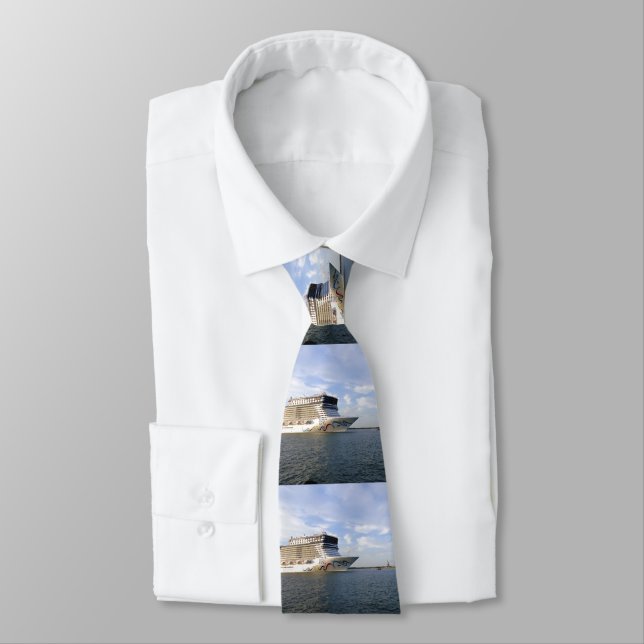 Decorated Cruise Ship Bow Stripe Neck Tie (Tied)