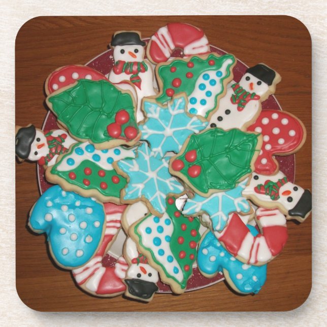 Decorated Cut-Out Christmas Sugar Cookies Beverage Coaster (Front)