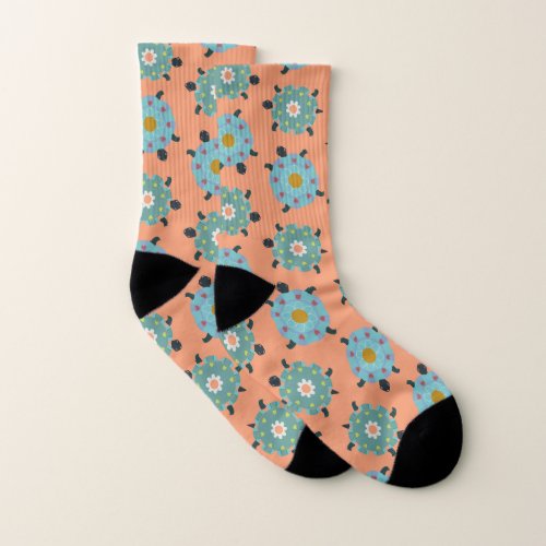 decorated cute turtles on peach sand ️TRForsman Socks