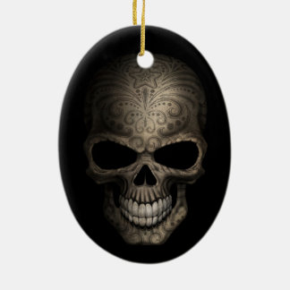 Decorated Dark Skull Ceramic Ornament