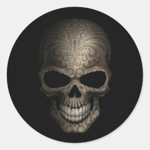 Decorated Dark Skull Classic Round Sticker