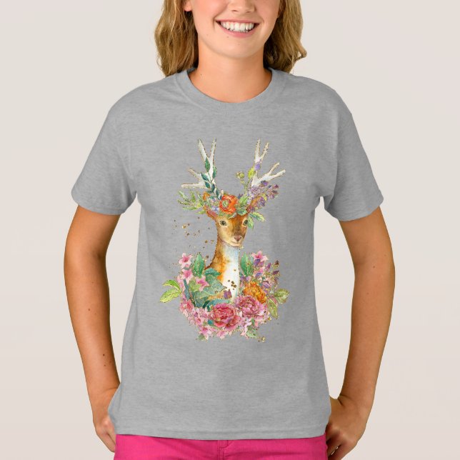 decorated deer wreath design graphic gold glitter T-Shirt (Front)