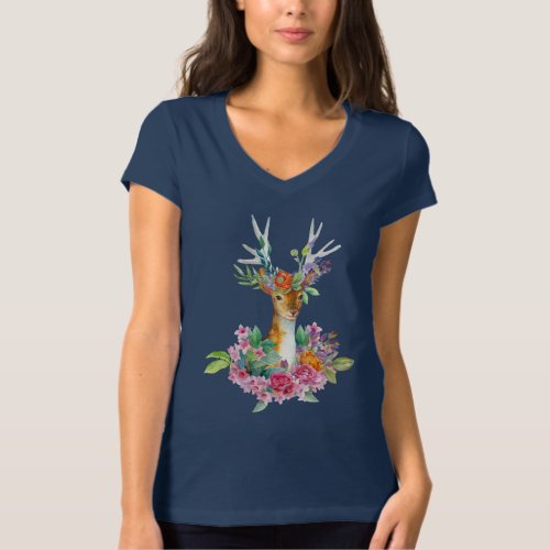 decorated deer wreath design graphic women fashion T_Shirt