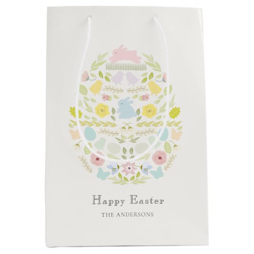 Decorated Easter Egg Floral Foliage Bunny Medium Gift Bag