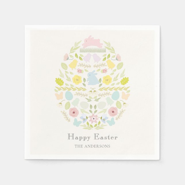 Decorated Easter Egg Floral Foliage Bunny Napkins (Front)