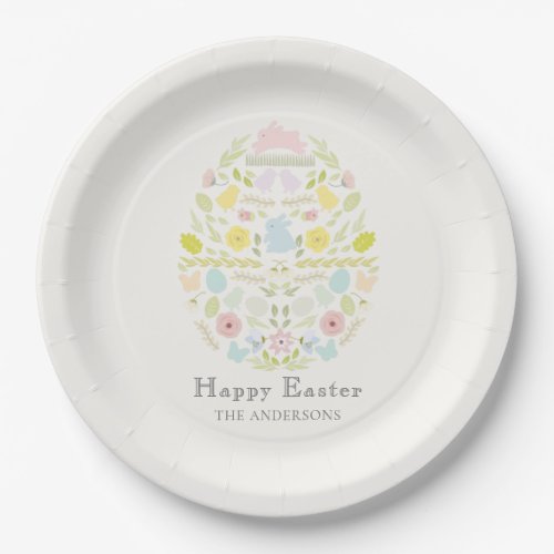 Decorated Easter Egg Floral Foliage Bunny Paper Plates
