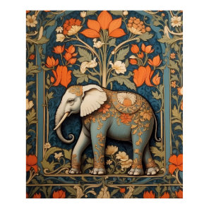 Decorated Elephant William Morris Inspired Floral Poster