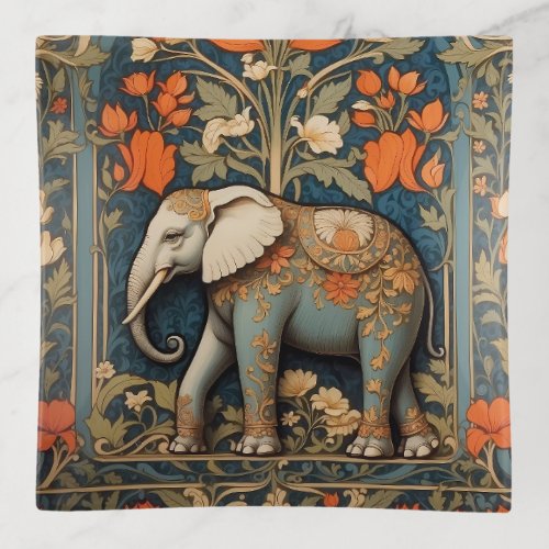 Decorated Elephant William Morris Inspired Floral Trinket Tray