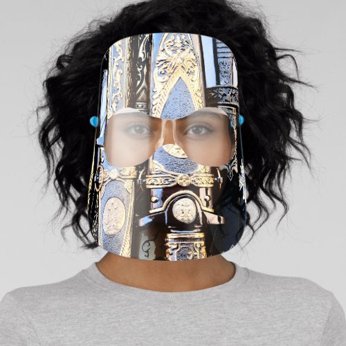 Decorated Golden Black Cold Steel Arms Face Shield