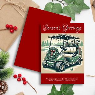 Decorated Golf Cart • Bright Red Holiday Card