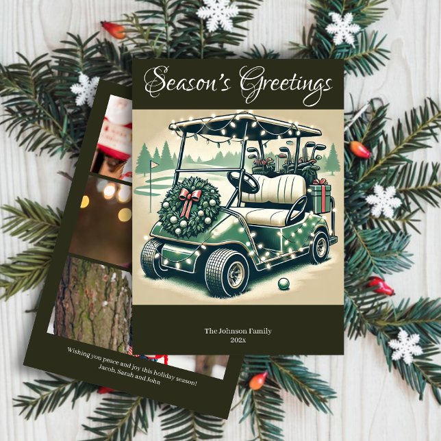 Decorated Golf Cart • Dark Olive Green Photo Holiday Card (Creator Uploaded)