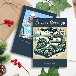 Decorated Golf Cart • Navy Blue Photo Holiday Card