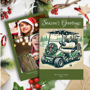 Decorated Golf Cart • Olive Green Photo Holiday Card
