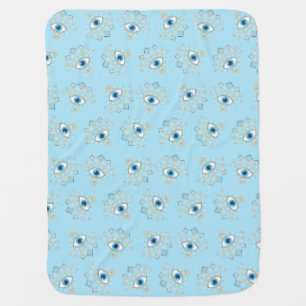 Decorated Greek Evil Eye Turkish Protection Symbol Baby Blanket