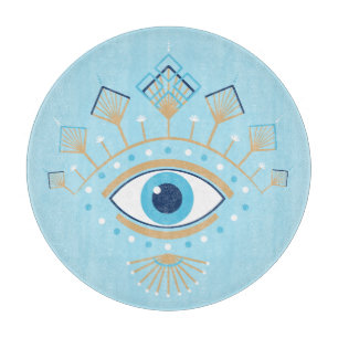 Decorated Greek Evil Eye Turkish Protection Symbol Cutting Board