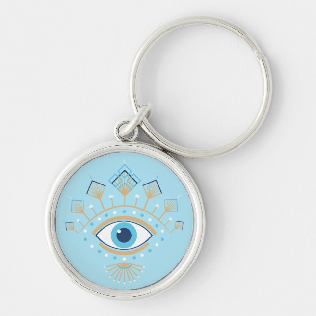 Decorated Greek Evil Eye Turkish Protection Symbol Keychain (Front)
