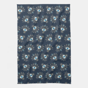 Decorated Greek Evil Eye Turkish Protection Symbol Kitchen Towel