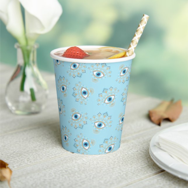 Decorated Greek Evil Eye Turkish Protection Symbol Paper Cups (Insitu)