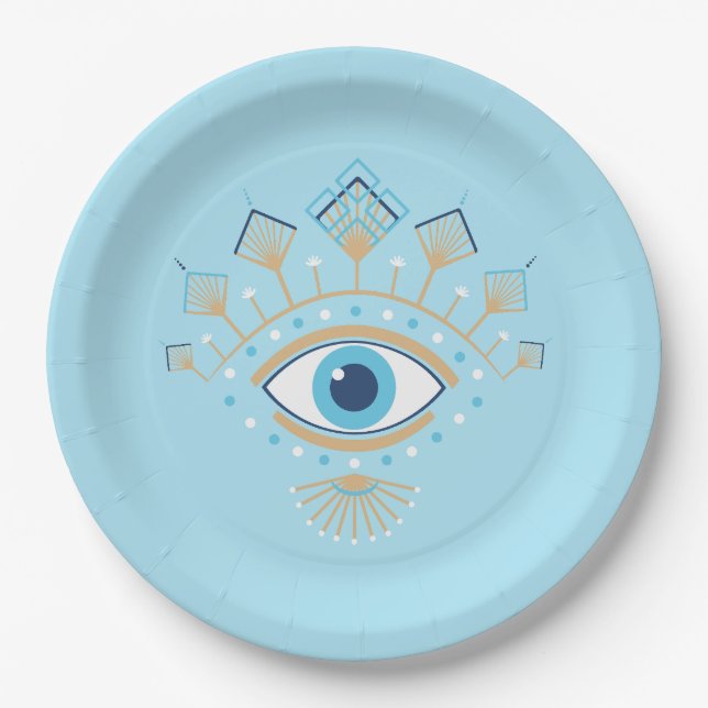 Decorated Greek Evil Eye Turkish Protection Symbol Paper Plates (Front)
